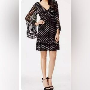 BETSEY JOHNSON Sheer Bell Sleeve Ruffle Polkadot Dress-NWOT.